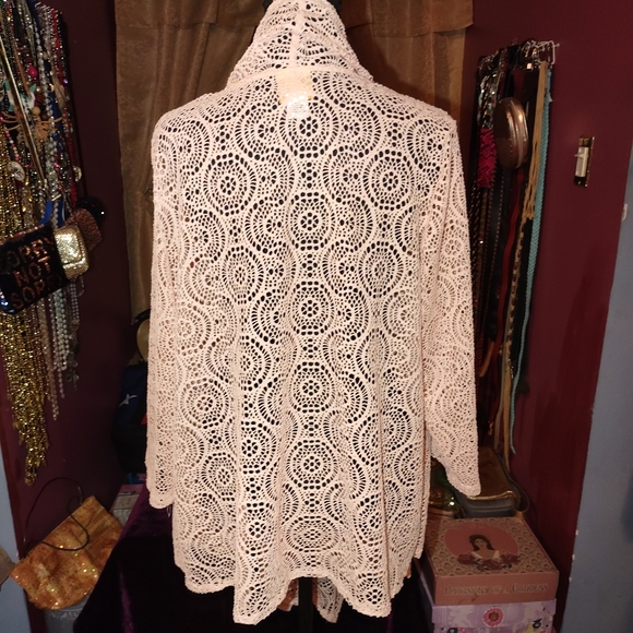 Ruby Rd. Woman Pink Lace Waterfall Cardigan 1X - Picture 4 of 4